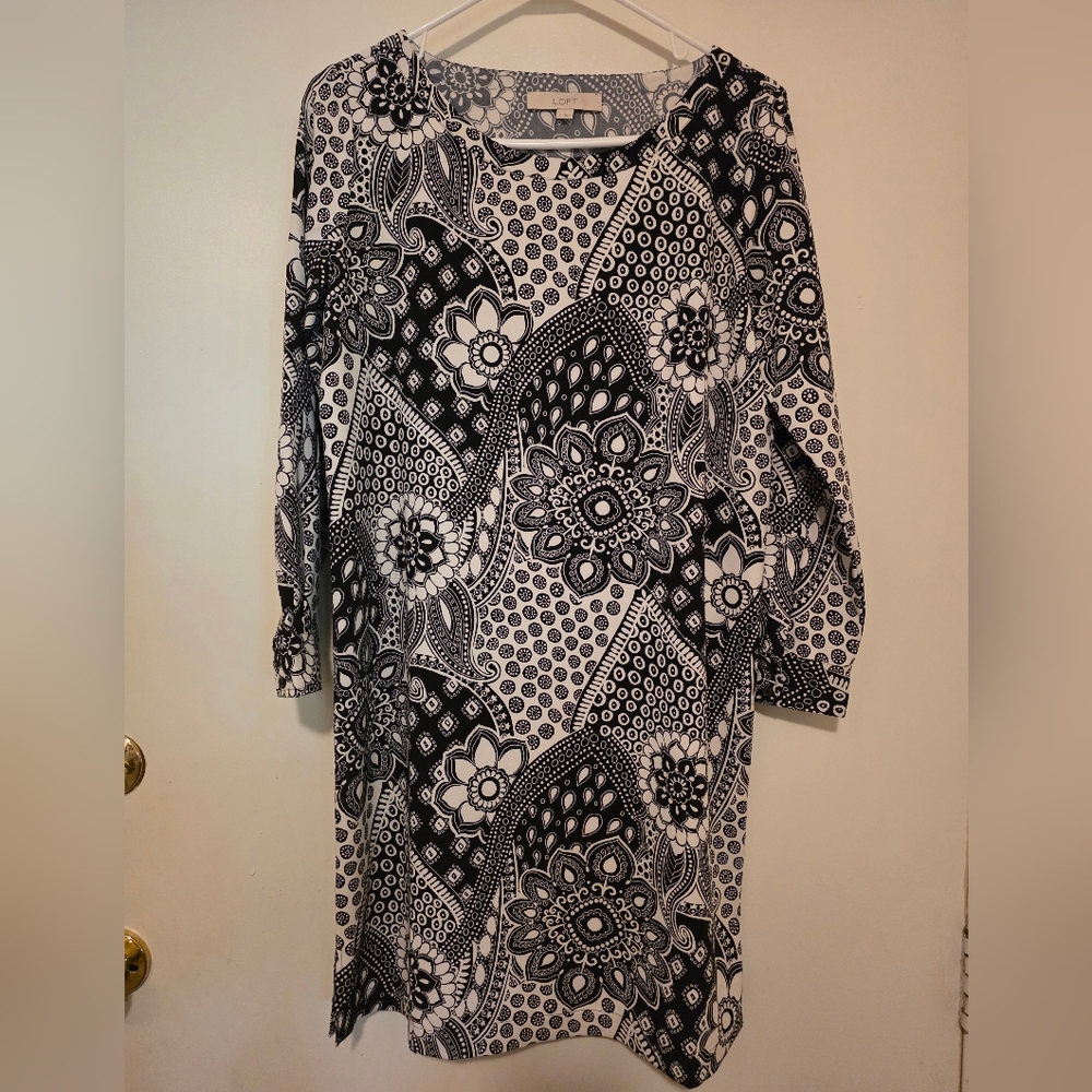 Loft Black and White Patterned Dress